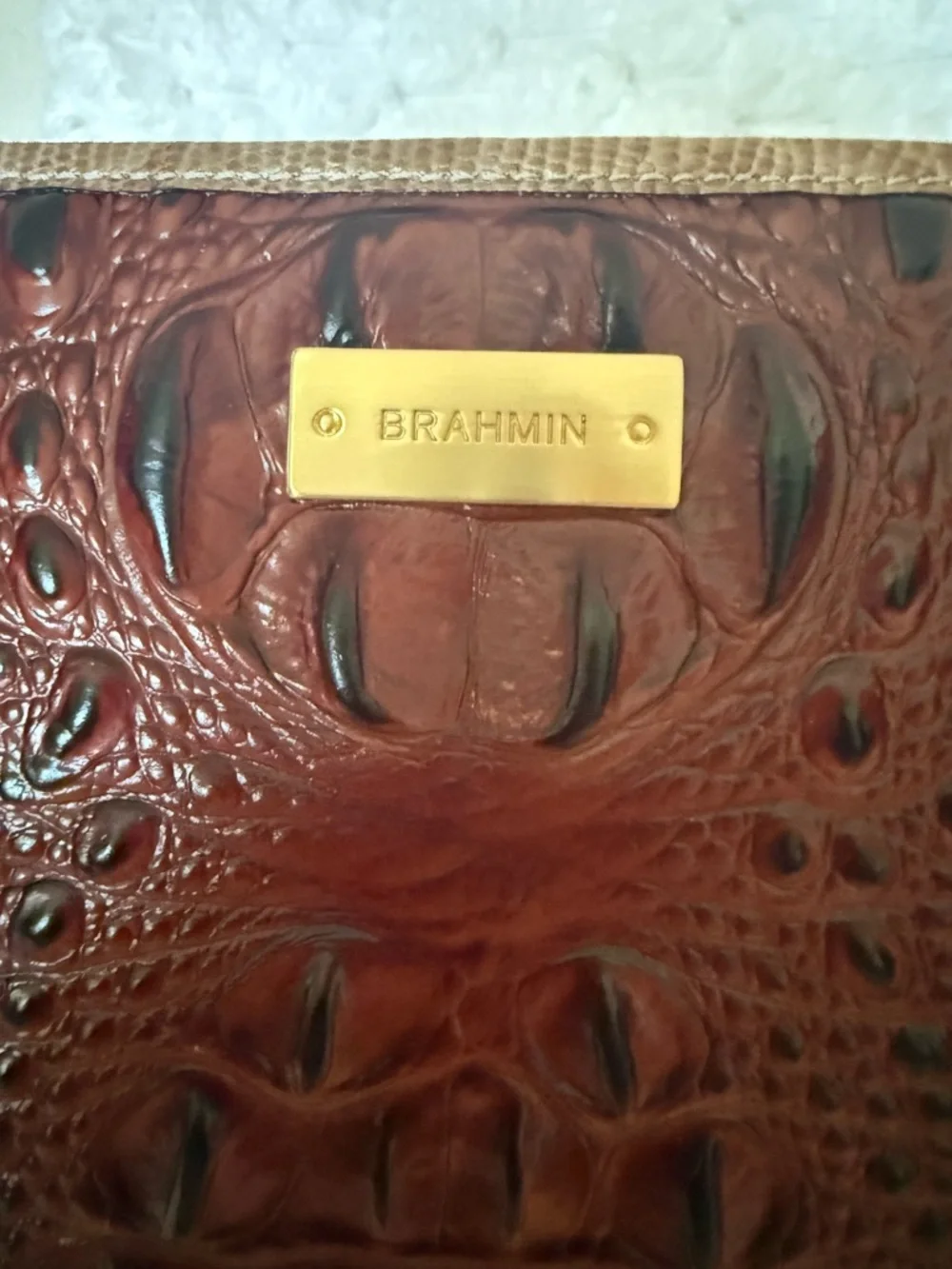 Brahmin Asher Tote Pecan Cream Croc Embossed Leather Bag VGUC - Picture 4 of 16